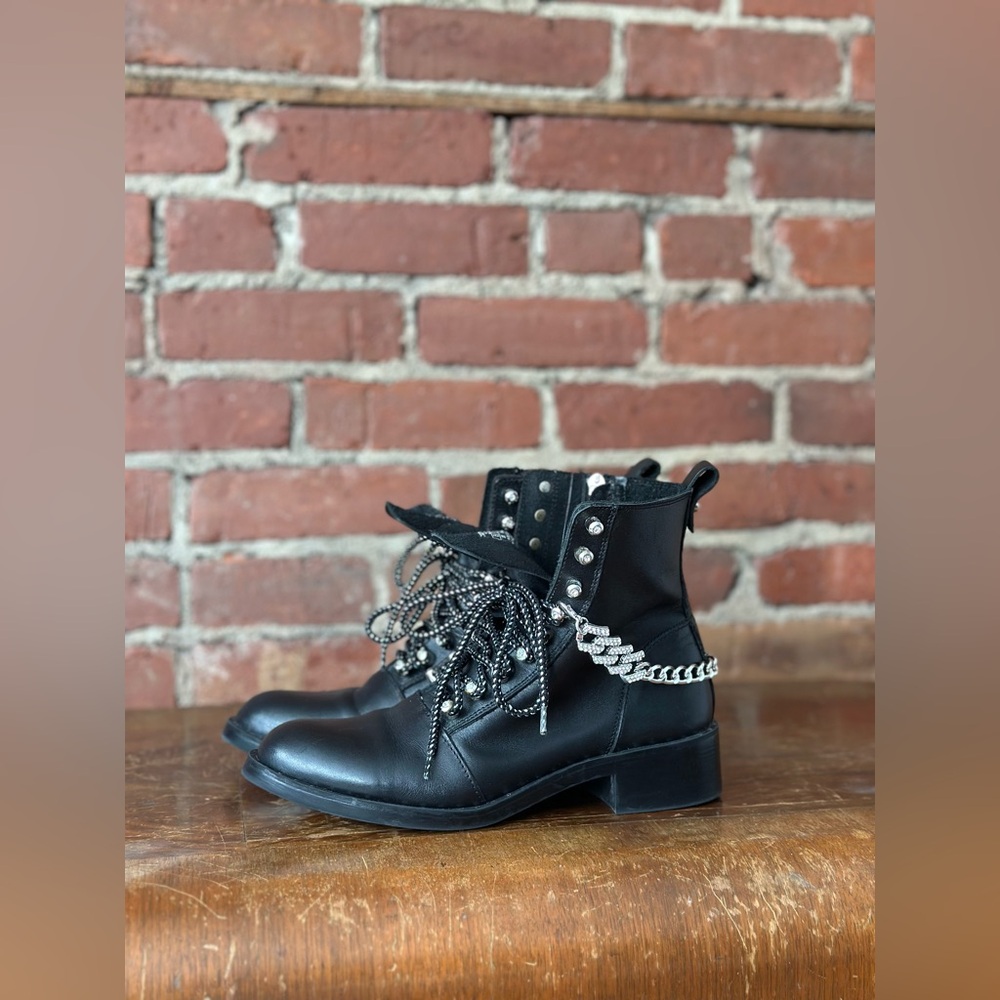 Zara Black Leather Combat Lace-Up Boots 7.5